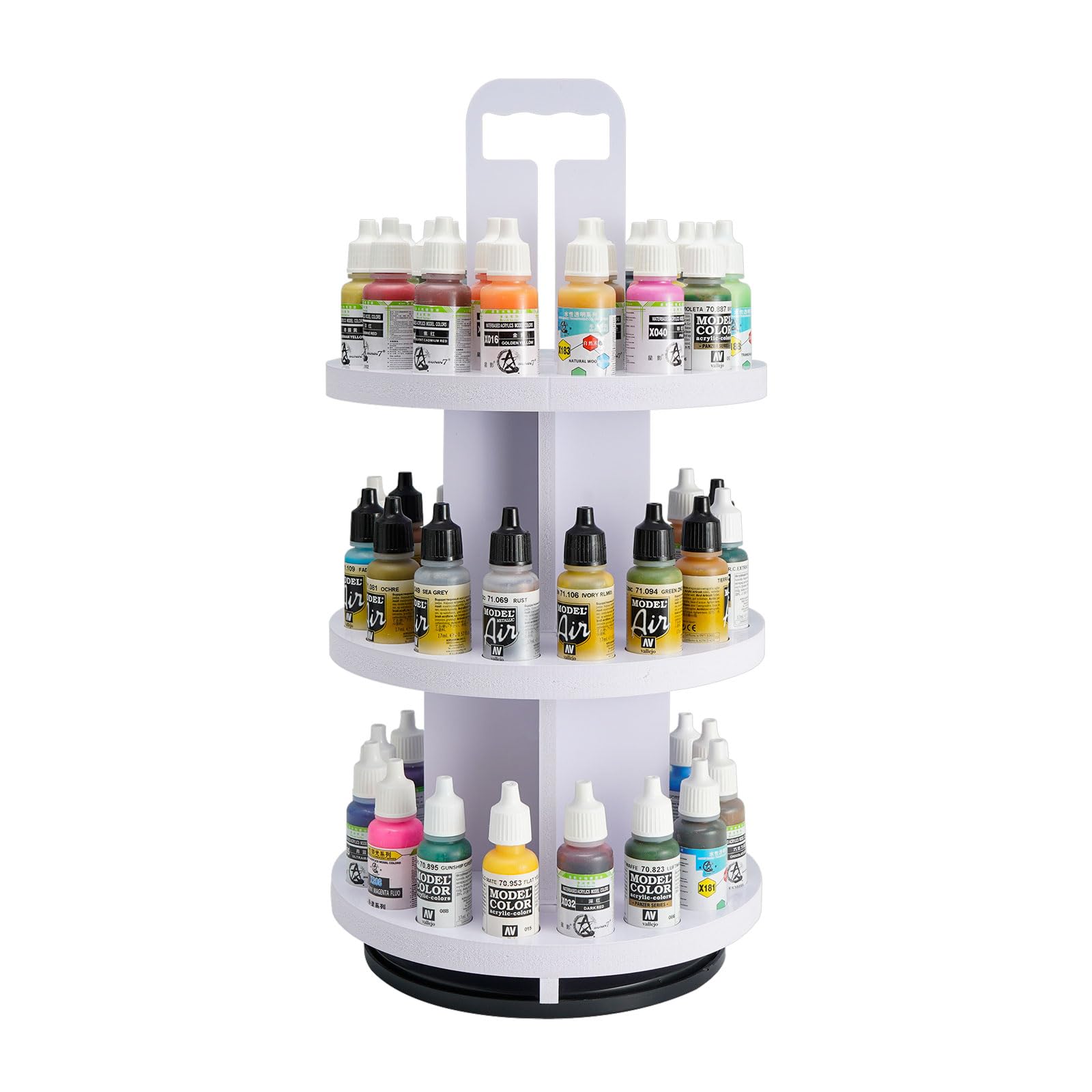 SANFURNEY 3 Tiers Spinning Paint Organizer Rack for 17ml Paint Dropper Bottle, 60 Holes Craft Paint Rotating Tower, Desktop Paint Storage Holder Stand for 17ml Vallejo, Army Painter, AK Interactive