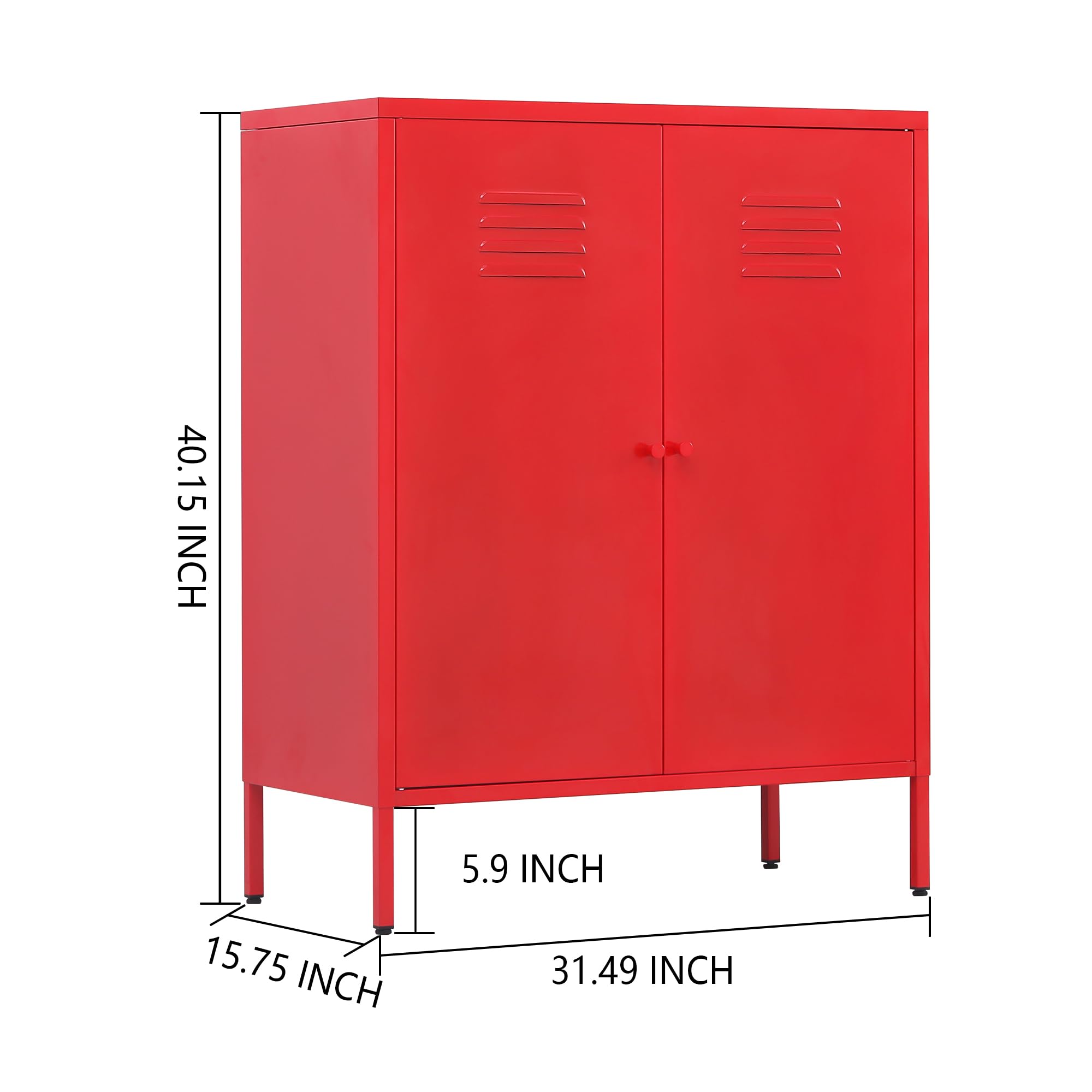 WISUNO Metal Accent Storage Cabinet for Bed Room,Living Room,Home,Hotel,Office,Garage,3-Tier,2 Removable Shelves (2 Metal Door H40.15'', Red)