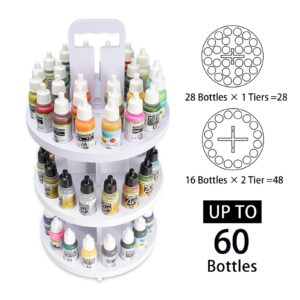 SANFURNEY 3 Tiers Spinning Paint Organizer Rack for 17ml Paint Dropper Bottle, 60 Holes Craft Paint Rotating Tower, Desktop Paint Storage Holder Stand for 17ml Vallejo, Army Painter, AK Interactive