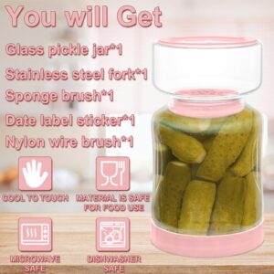 AiHeart Pickle Jar with Strainer Flip,51oz Pickle Jar,Pickle Container with Strainer,Airtight Hourglass Pickle Jar,For Dill Sliced Pickles Jalapeno,Olive(Pink)