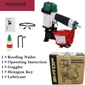 BHTOP Mexican Style CN45N Roofing Nailer, 15 Degree Roofing Nail Gun, 3/4-Inch to 1-3/4-Inch Coil Nails, 120-pcs Load Capacity Coil Naile