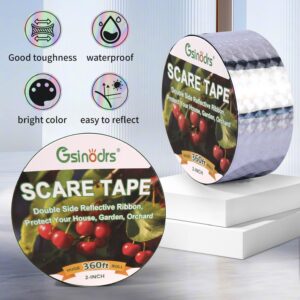 Bird Tape Repellent - Double Reflective Tape Ribbon, Bird Scare Tape, Effective Against Birds and Animals, Ideal for Gardens, Orchards, Farms and Outdoor Areas(2IN * 360FT)