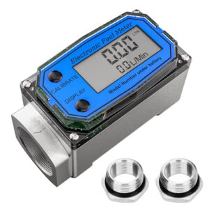 1 inch fuel flow meter with 3/4 in adapters, digital turbine flow meter 2.5-31 gpm inline npt thread diesel flow meter lcd display water flow meter for kerosene, gas oil, gasoline, and other liquids