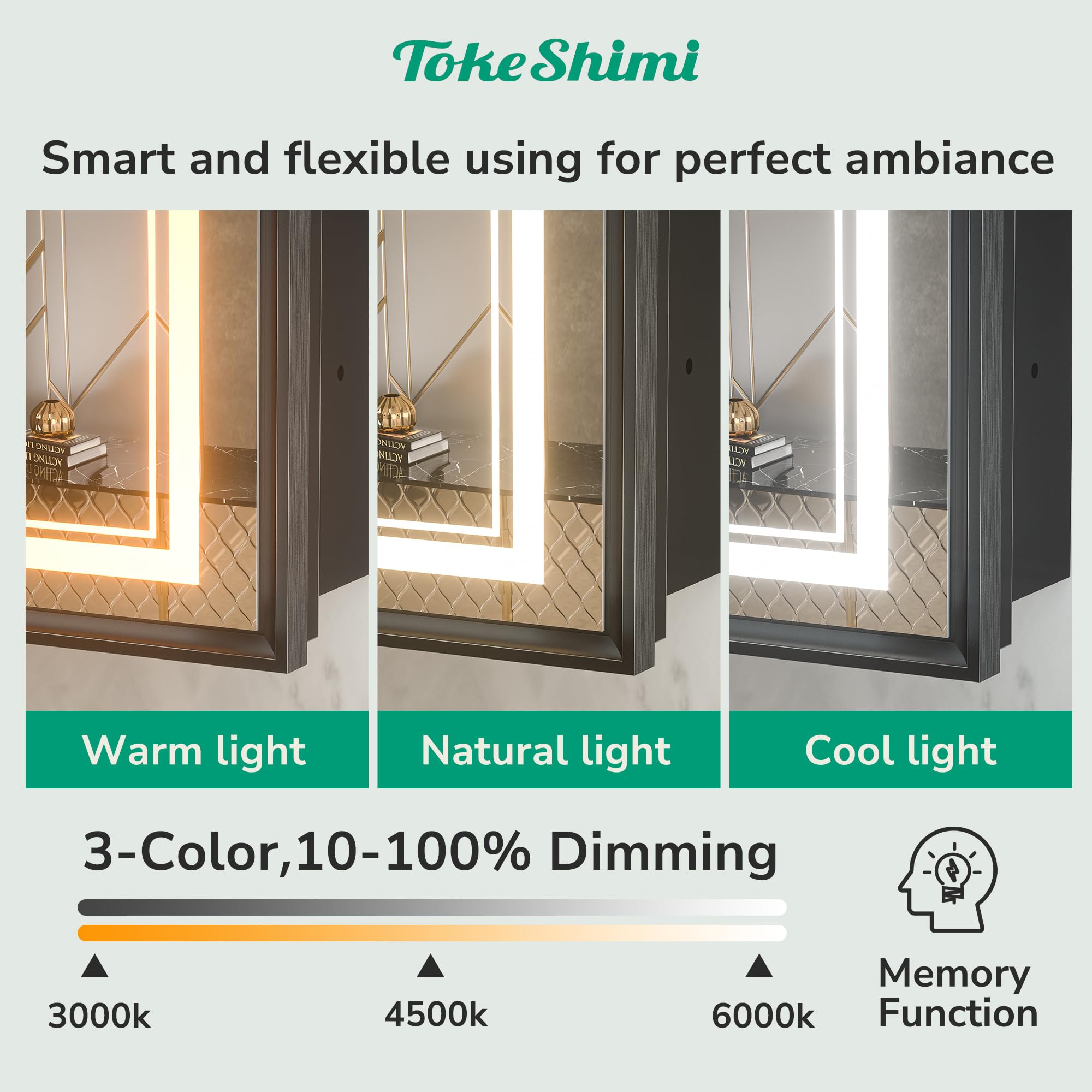 TokeShimi 24x30 Recessed Medicine Cabinet with Lights Mirror, 3-Color Stepless Dimmable LED Mirror Medicine Cabinet Defog, in Wall Medicine Cabinet with 2 Electrical Outlets