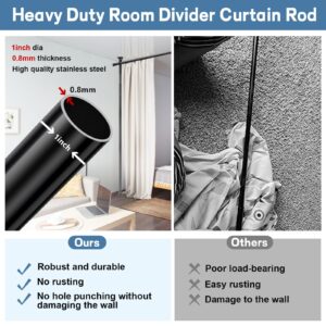 Room Divider Curtain Rod, No Drilling Rod, 48-120inch (H) 28-144inch(W) Adjustable Partition Hanging Room Dividers, Room Partitions and Dividers Floor to Ceiling Self Stand for Space Partition Black