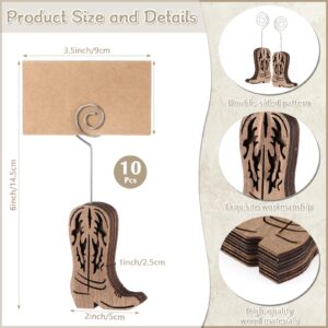 Havawish 10 Pcs Wood Cowboy Boot Place Card Holders and 10 Pcs Kraft Table Place Cards Cowboy Boots Table Number Holders Photo Holder Menu Memo Clips Cowboy Boot Decorations for Wedding Party Favors