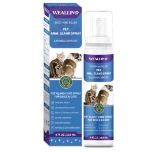 weallin anal gland spray for dogs cats - fast anal gland relief stops scooting & itching odor elimination anti itch dog spray pain relieving safe for all animals - 4.06 fl oz