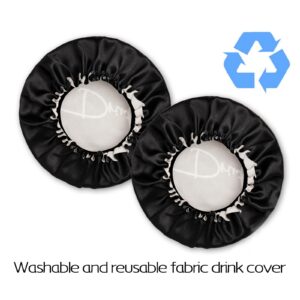 Hewomate Drink Covers for Alcohol Protection, Black 10 Pack Drink Protector for Women & Men, Reusable & Washable Fabric Wine Glass Cover with Straw Hole, Prevent Your Drinks from Being Spiked