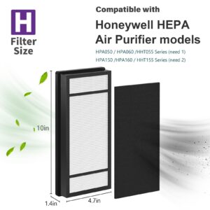 FCFMY 4 Packs HRF-H1 HRF-H2 True HEPA Replacement Filter H Compatible with Honey-Well HPA050 HPA150 HPA060 HPA160 HHT055 HHT155 Air Cleaner Purifier with 8 pcs HRF-B1 Activated Carbon Pre-Filters