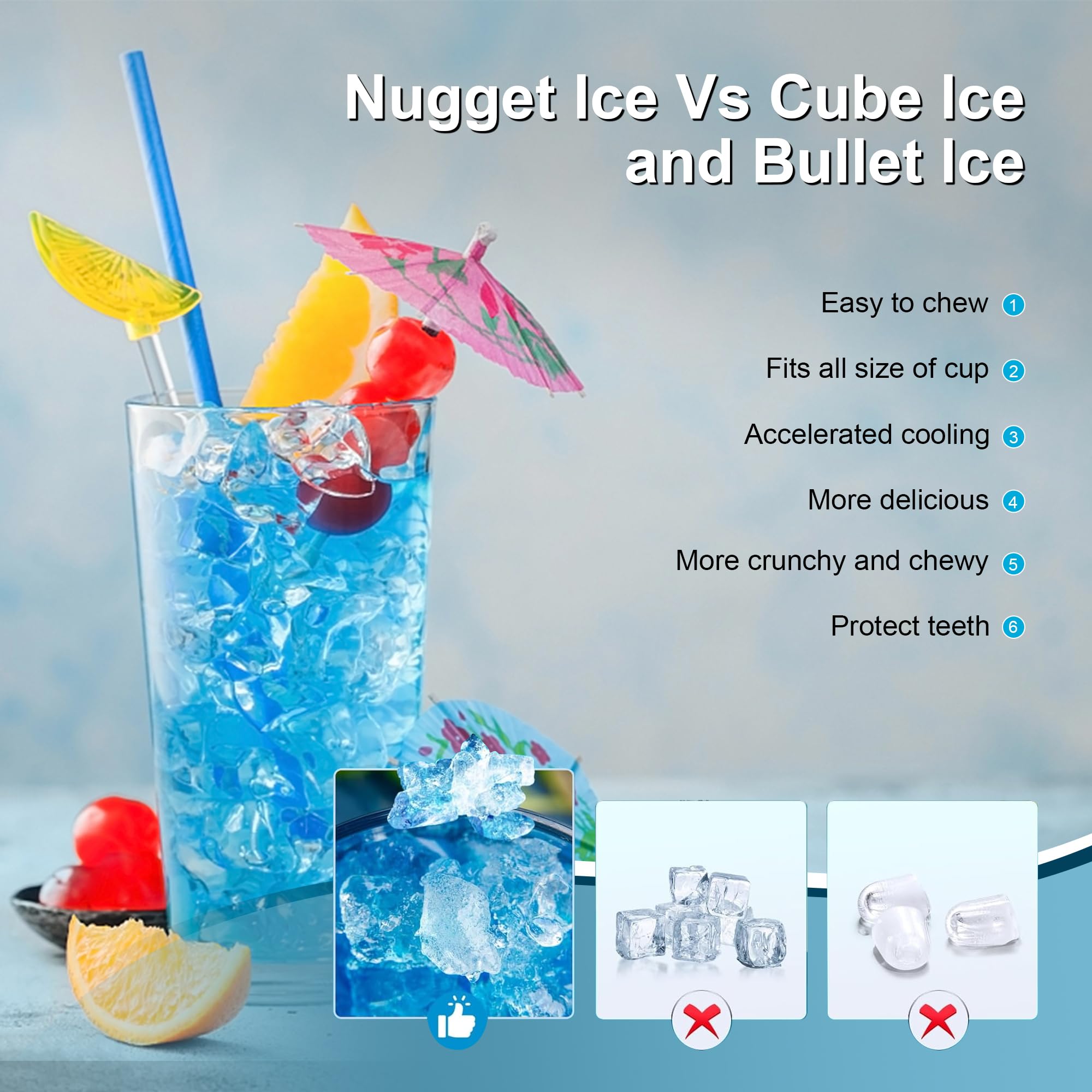 OOTDAY Nugget Ice Maker, 44 LBS/24H Portable Ice Maker with Self-Cleaning Function, Easy-to-Control, Counter Top Ice Maker Perfect for Home, Office, Kitchen, RV