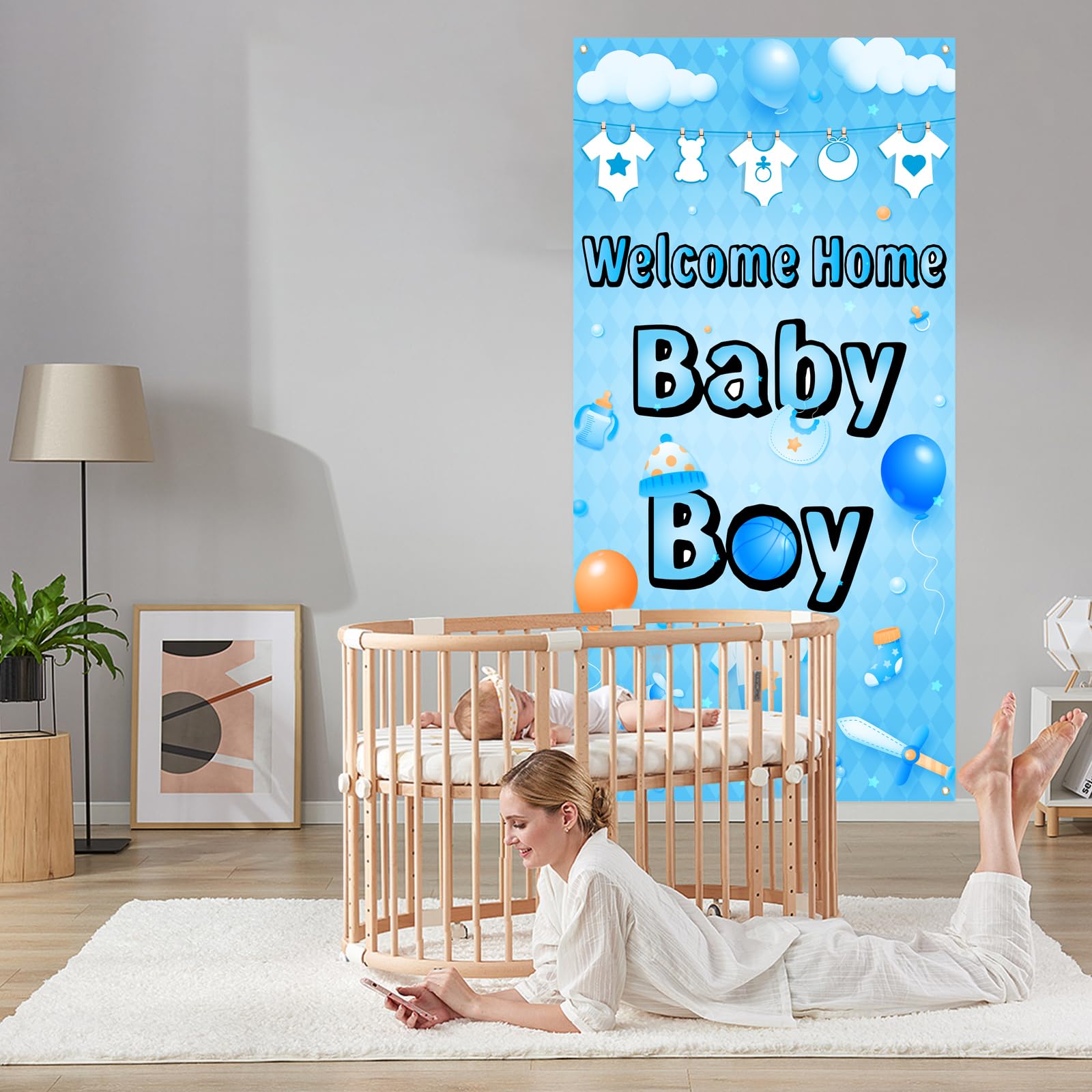 Labakita Welcome Home Baby Boy Door Banner, It’s a Boy Welcome Baby Boy Banner, Baby Shower Decorations for Boys, Gender Reveal Baby Shower Door Sign Party Decoration Inside Outside