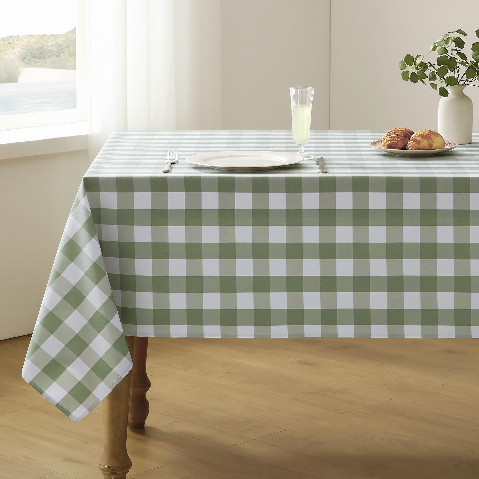 Veblandy Checkered Tablecloth Rectangle Waterproof Gingham Table Cloth Washable Buffalo Plaid Table Cover Wrinkle Free for Kitchen, Dining and Outdoor Picnic, 52 x 70 Inch, Sage Green and White