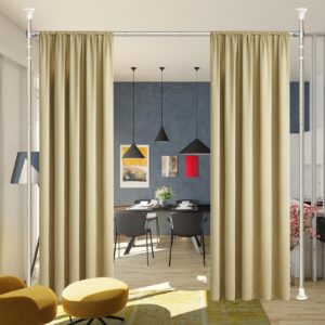 calchele room divider curtain rod, partition hanging room dividers 60-150inch (h) 48-72inch(w) adjustable curtain room dividers for room separation, floor to ceiling self stand for space partition