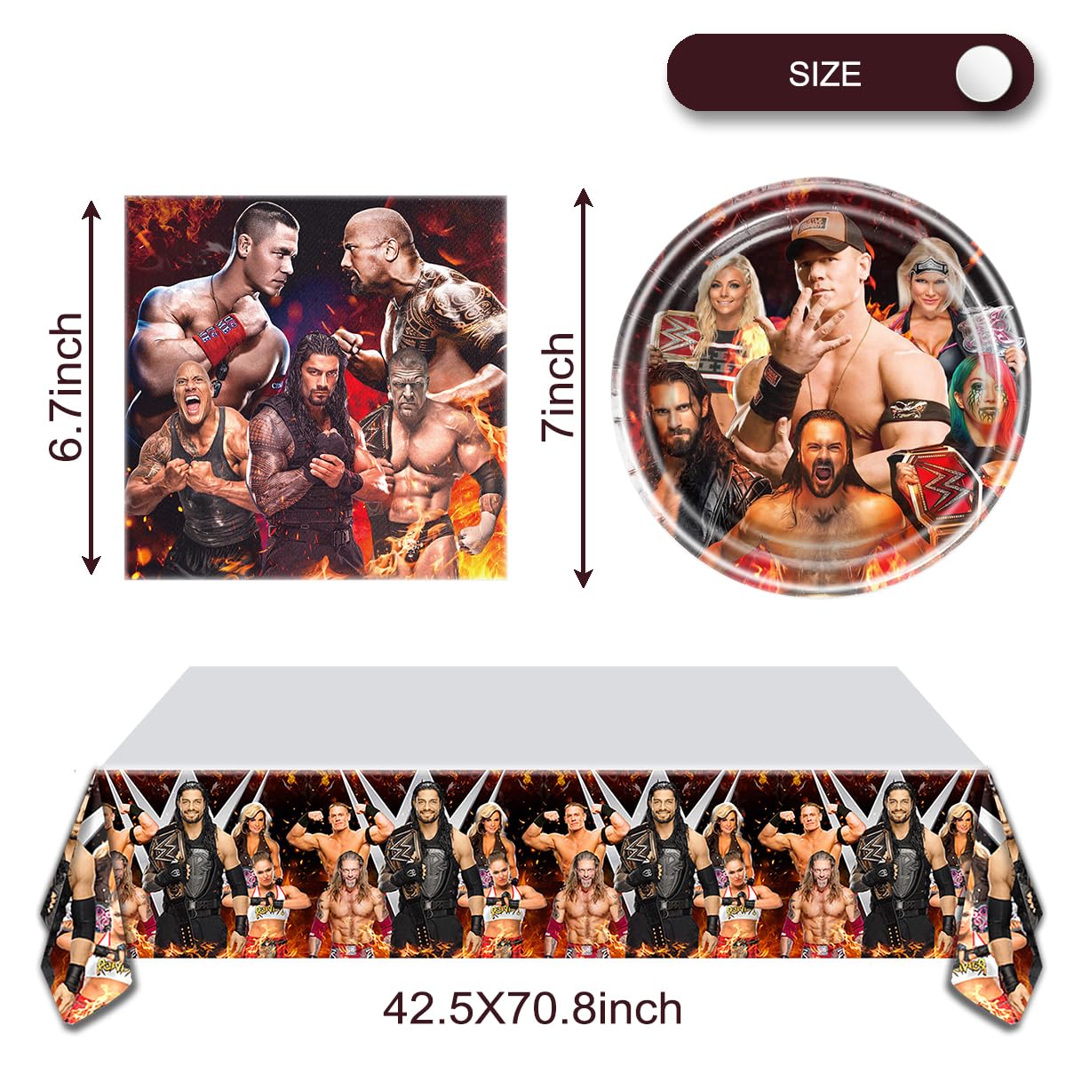 Wrestling Party Tableware, 20 Plate 20 Napkins And Tablecovers 70 * 42inch,Wrestling Theme Birthday Decorate Supplies