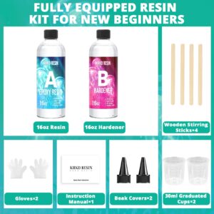 KHKD RESIN Crystal Clear Epoxy Resin Kit, 32OZ Art Resin and Hardener Kit - No Bubble & Yellowing, UV Resistant, Food Safe Epoxy Resina Epoxica for DIY Crafts Jewelry Coasters Countertop Coating