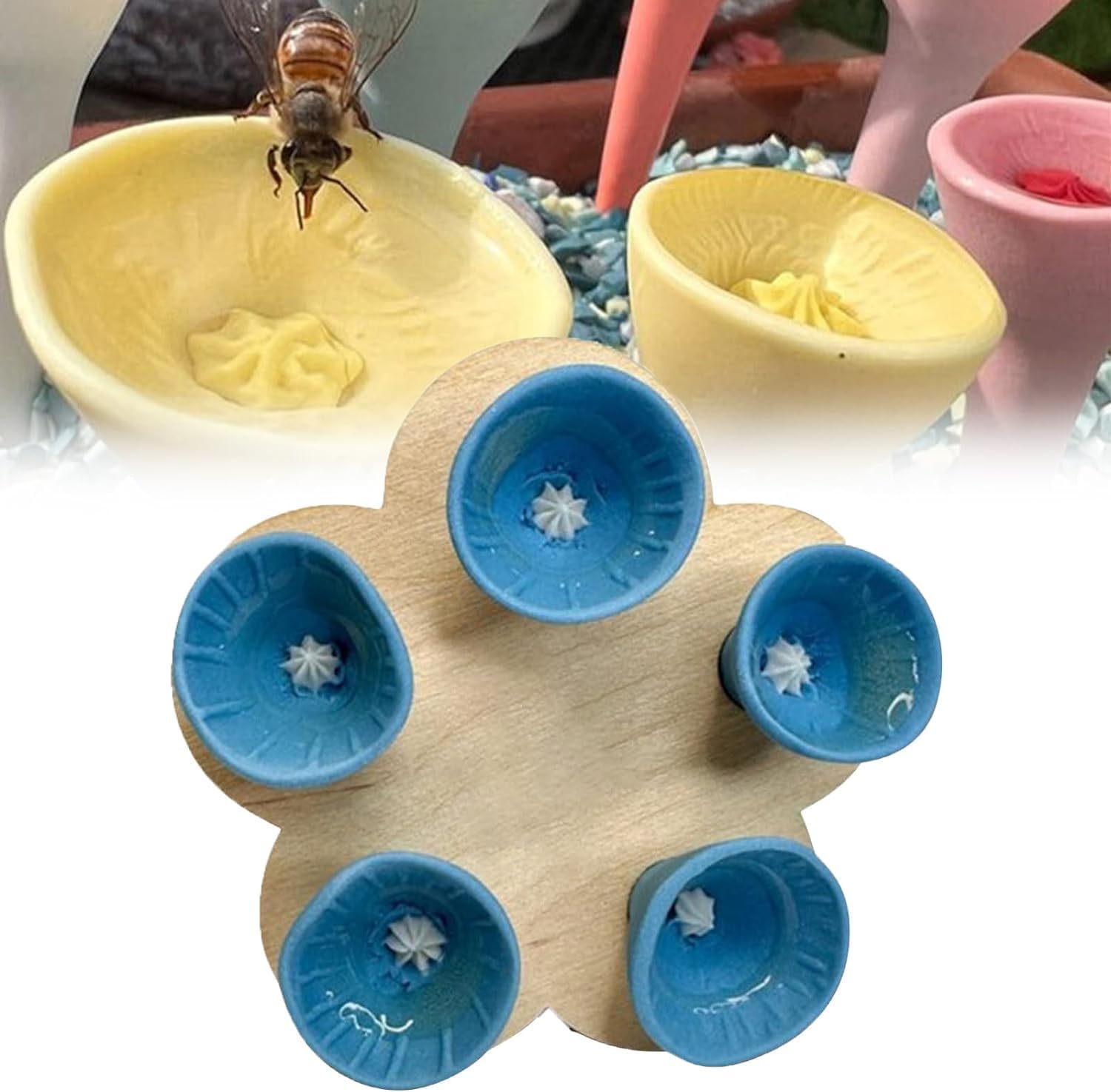 NEINUO Bee Insect Drinking Cup,Bee and Hummingbird Feeder,Suitable for Garden Hummingbird Drinking Cups. (Blue)