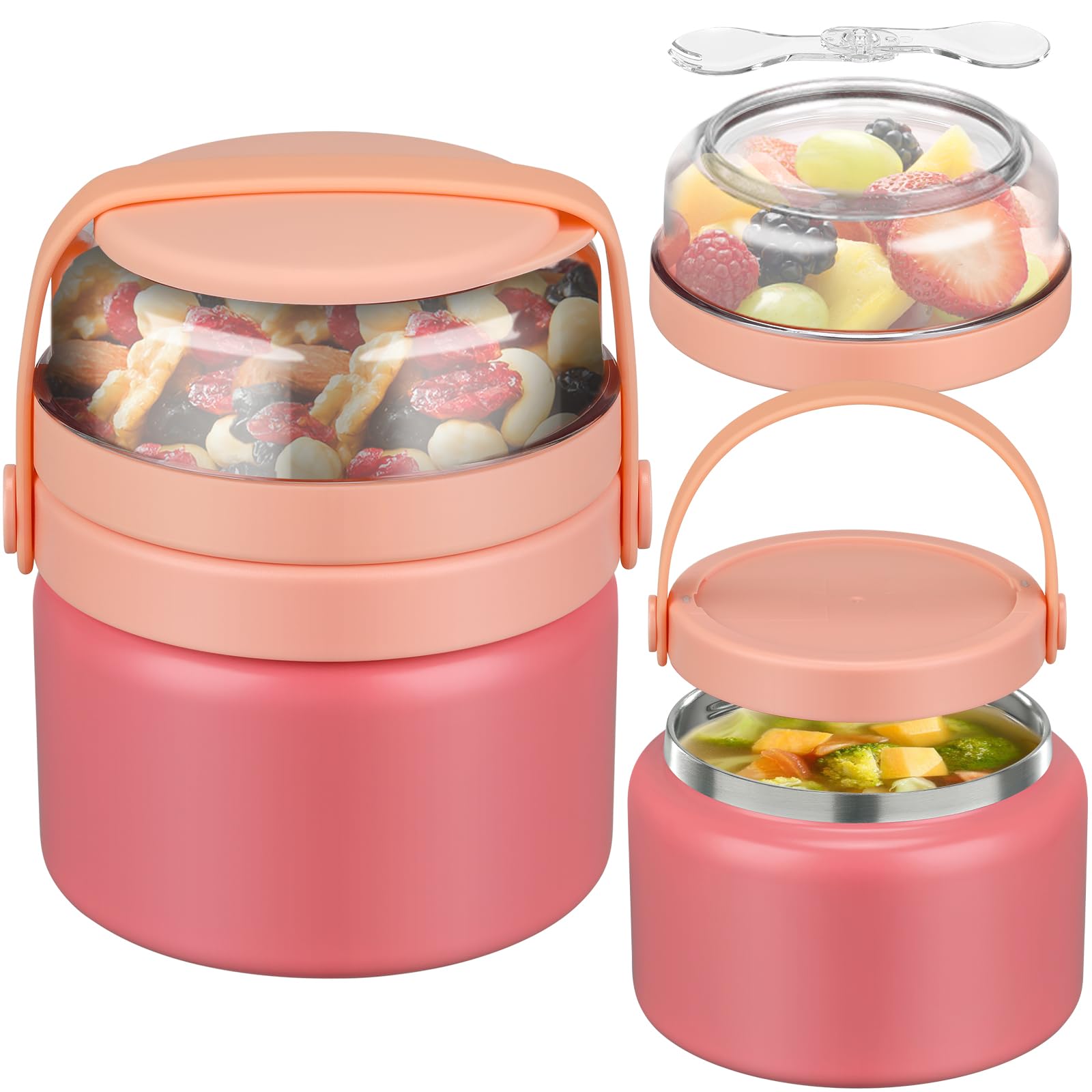 2-in-1 Insulated Food Jar 8oz Soup Thermo with Snack Container Kids Thermo for Hot Food Lunch Containers Wide Mouth Vacuum Stainless Steel Leak Proof for School Travel