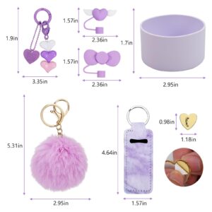 Stanley Cup Accessories Set, 1 Pcs Lipstick Holder, 1 Pcs Silicone Stanley Cup Boot, 2 Pcs Silicone Straw Cover, 2 Pcs Stanley Charms for Stanley Cup 40oz & 30oz Tumbler. (Lilac)