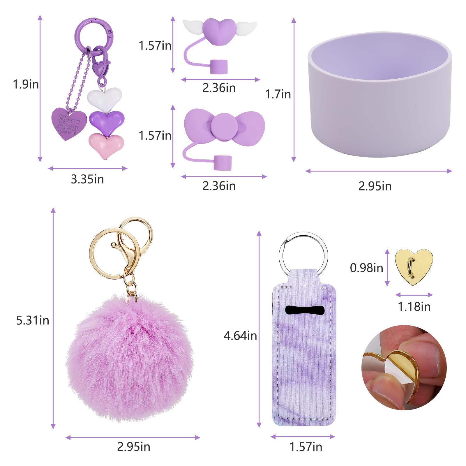 Stanley Cup Accessories Set, 1 Pcs Lipstick Holder, 1 Pcs Silicone Stanley Cup Boot, 2 Pcs Silicone Straw Cover, 2 Pcs Stanley Charms for Stanley Cup 40oz & 30oz Tumbler. (Lilac)