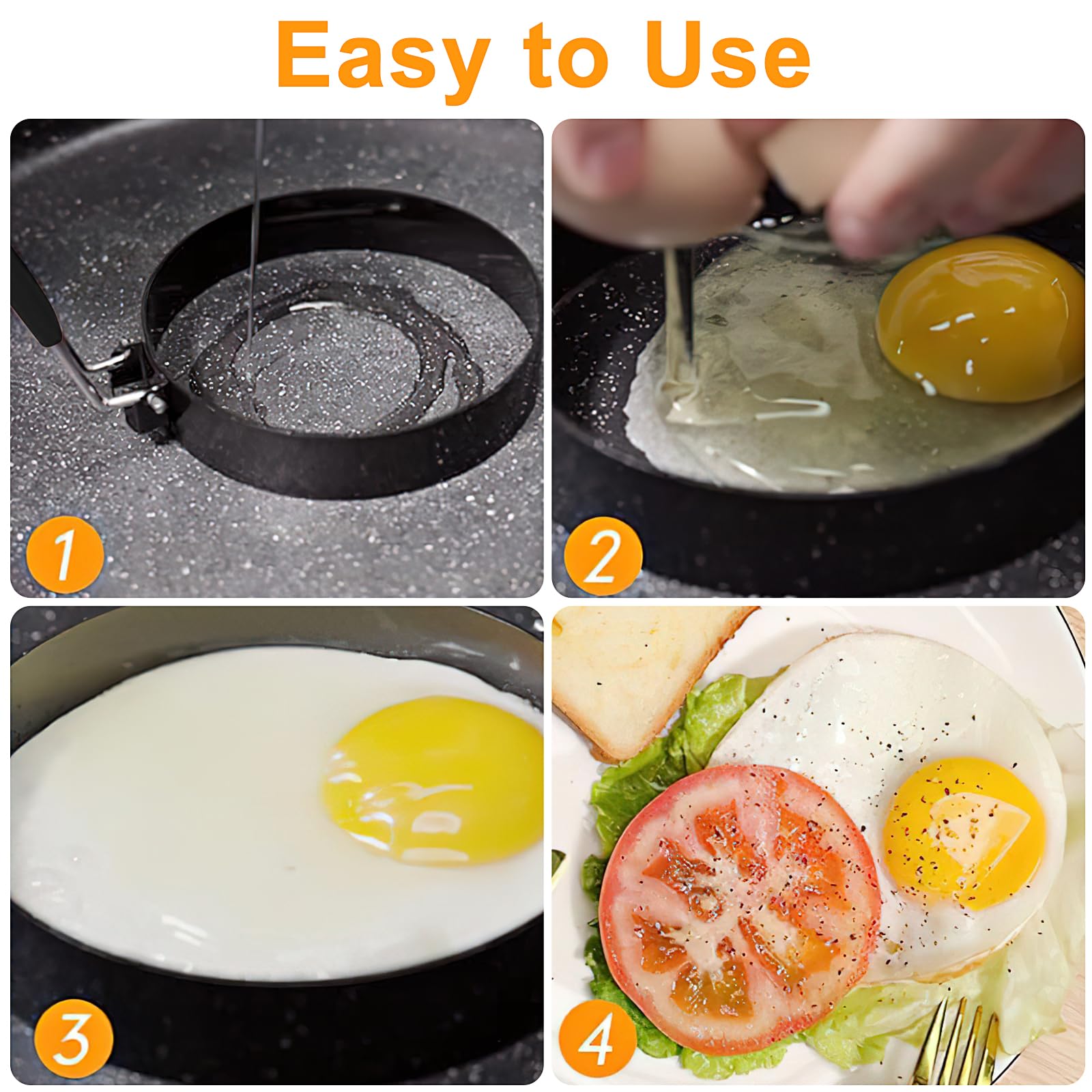 8 Pack Stainless Steel Fried Egg Ring, Pancake Ring Mold Round Egg Cooker Nonstick Griddle Pancake Shapers with Silicone Handle for Breakfast Omelette Sandwich(4 Inch, 6 Inch)