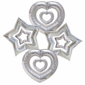 silver laser hollow love balloons pentagram balloons star balloons party balloon decoration for birthdays, weddings, baby showers, anniversaries, graduations various holiday parties 30inch/10inch 8pcs