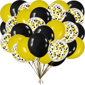 brzikwt 50pcs 12inch yellow and black party balloons with yellow black confetti balloons for birthday, baby shower,family parties,graduation engagement decoration