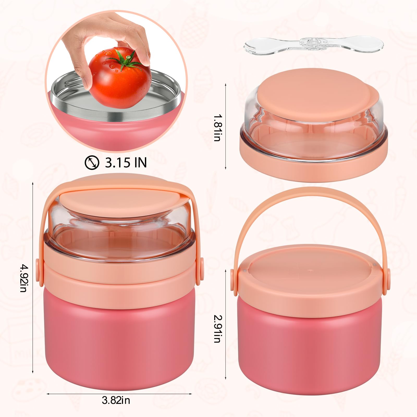 2-in-1 Insulated Food Jar 8oz Soup Thermo with Snack Container Kids Thermo for Hot Food Lunch Containers Wide Mouth Vacuum Stainless Steel Leak Proof for School Travel