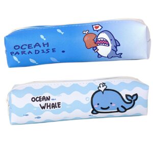 yikangheng 2 pcs pen and pencil box, 7.5 inch x 2 inch x 2 inch soft pencil bag for pen and marker storage and holiday gifts (shark)