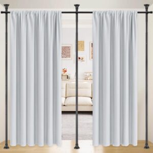 room divider curtain rod, no drilling rod, 48-120inch (h) 28-144inch(w) adjustable partition hanging room dividers, room partitions and dividers floor to ceiling self stand for space partition black