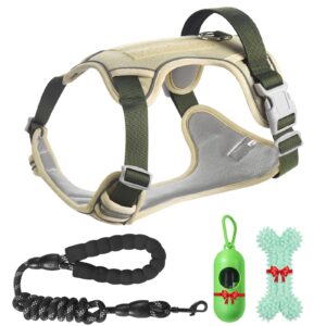 YIJISKY Dog Harness Adjustable Reflective Easy Control for Medium/Large Dog Harness with A Free Heavy Duty 5ft Dog Leash (XL (Neck: 23.6"-31", Chest: 26.7"-36.6")(Khaki, Extra Large)