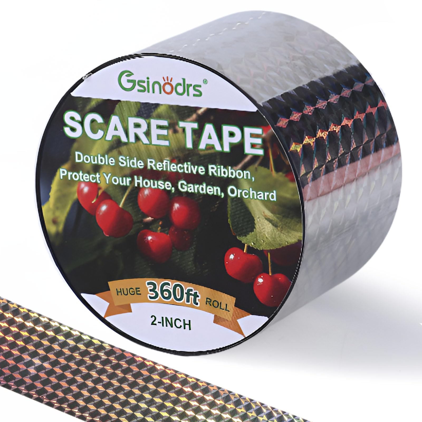 Bird Tape Repellent - Double Reflective Tape Ribbon, Bird Scare Tape, Effective Against Birds and Animals, Ideal for Gardens, Orchards, Farms and Outdoor Areas(2IN * 360FT)