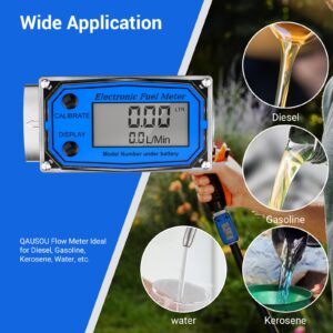 1 Inch Fuel Flow Meter with 3/4 in Adapters, Digital Turbine Flow Meter 2.5-31 GPM Inline NPT Thread Diesel Flow Meter LCD Display Water Flow Meter for Kerosene, Gas Oil, Gasoline, and Other Liquids