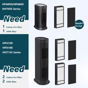 FCFMY 4 Packs HRF-H1 HRF-H2 True HEPA Replacement Filter H Compatible with Honey-Well HPA050 HPA150 HPA060 HPA160 HHT055 HHT155 Air Cleaner Purifier with 8 pcs HRF-B1 Activated Carbon Pre-Filters