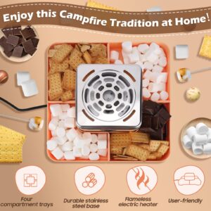 ARNVCS Indoor Smore Maker Electric, S'mores Maker Tabletop Indoor, Marshmallow Roaster Table Top with Flamesless Heater & 4 Serving Trays & 4 Skewers for Chocolate, Family Kids Fun-Peach Color