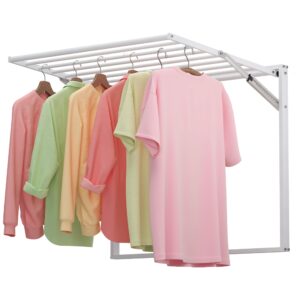 yeshine 31.5" wide wall mounted clothes drying rack, 23.6 linear feet capacity, 60 lb capacity, 9 smooth metal round rods, collapsible laundry drying rack, adjustable drying rack clothing heavy duty