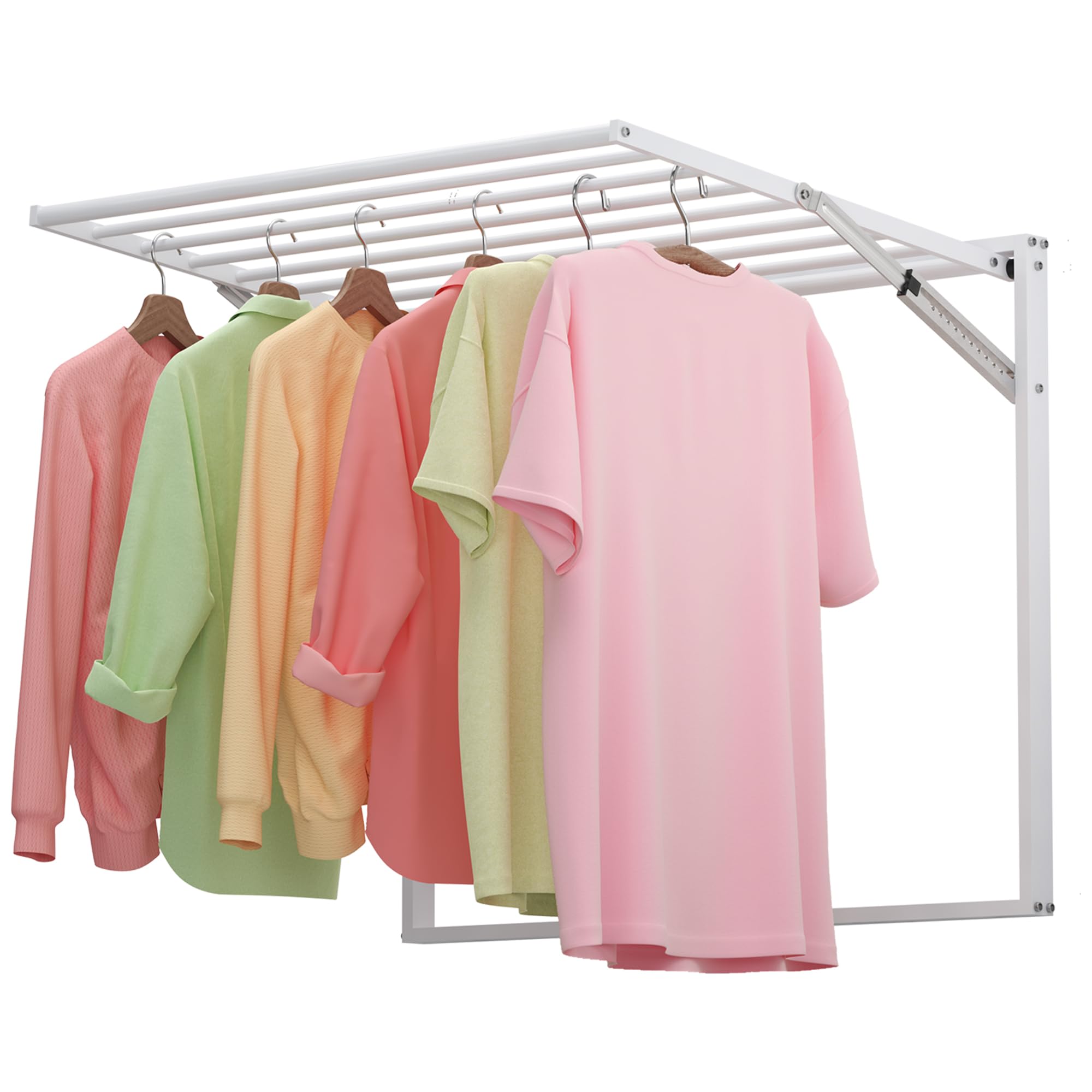 yeshine 31.5" Wide Wall Mounted Clothes Drying Rack, 23.6 Linear Feet Capacity, 60 Lb Capacity, 9 Smooth Metal Round Rods, Collapsible Laundry Drying Rack, Adjustable Drying Rack Clothing Heavy Duty