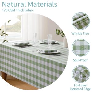 Veblandy Checkered Tablecloth Rectangle Waterproof Gingham Table Cloth Washable Buffalo Plaid Table Cover Wrinkle Free for Kitchen, Dining and Outdoor Picnic, 52 x 70 Inch, Sage Green and White