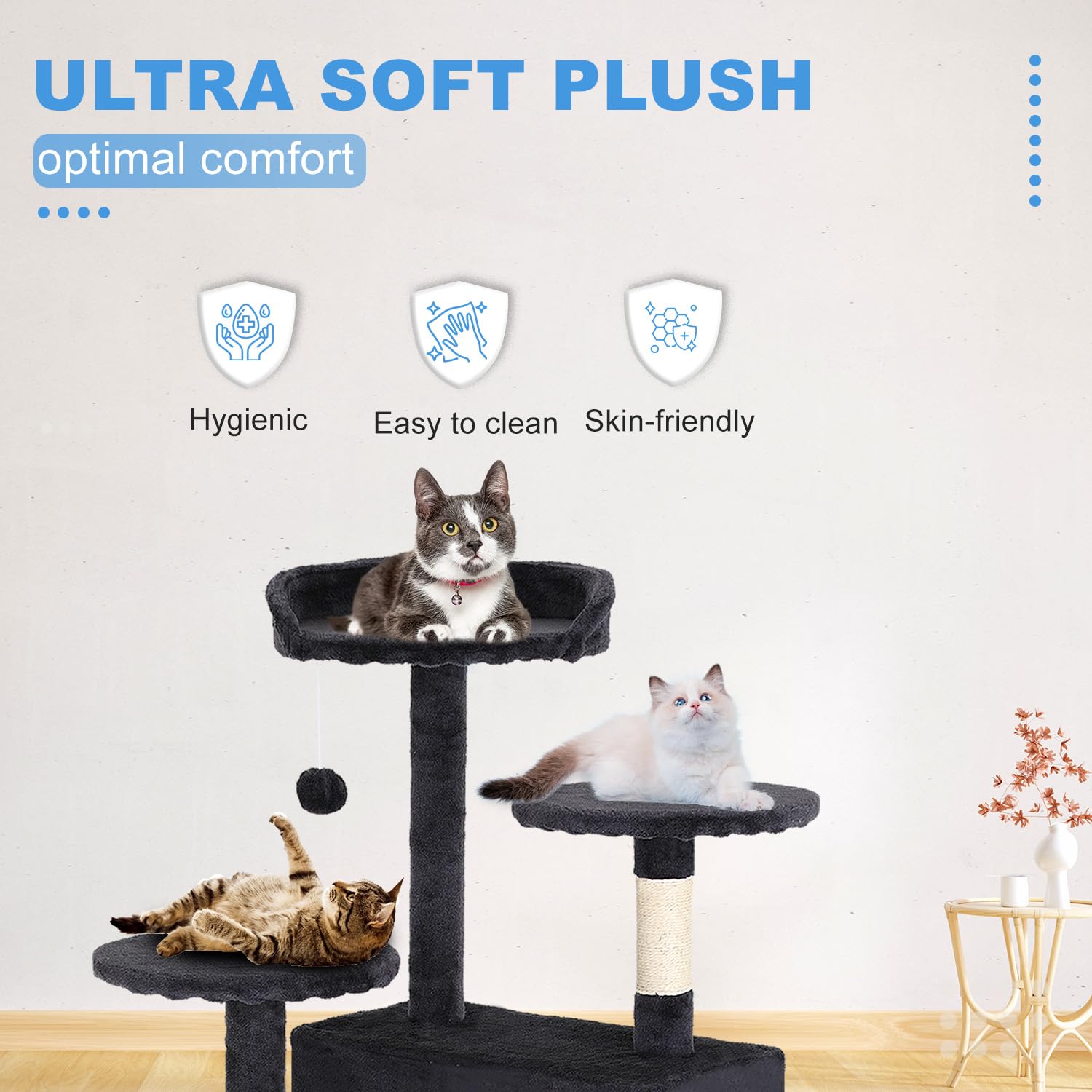 FDW Cat Tree 54in Cat Tower Multi-Level Durable Cat Scratching Post & Cozy Fun Cat Jumping Platform Space Saving Cat Condo Pet Play House for Indoor Cats,Dark Gray