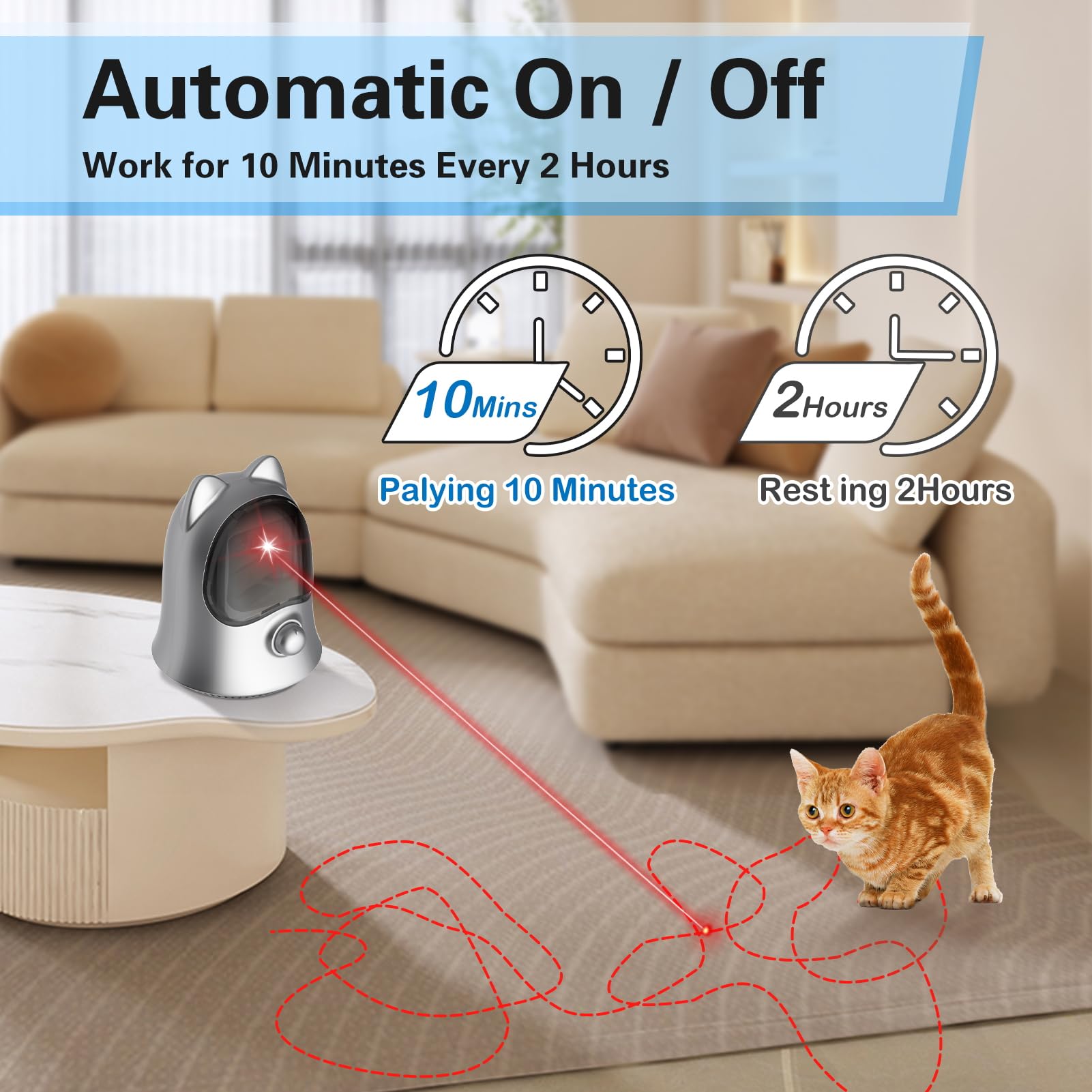 Muhhiba Cat Laser Toys for Indoor Cats, Random Trajectory Laser Cat Toy, Interactive Cat Toys for Bored Indoor Adult Cats/Kittens/Dogs (Silver)