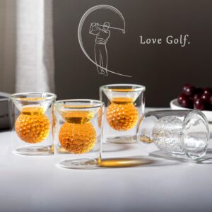 pttitvttiptter Shot Glasses Set of 4, Handmade 3D Golf Ball Glasses, Funny Gifts for Christmas Father Men Golfer Birthday Tequila Whiskey Cocktail, 2oz