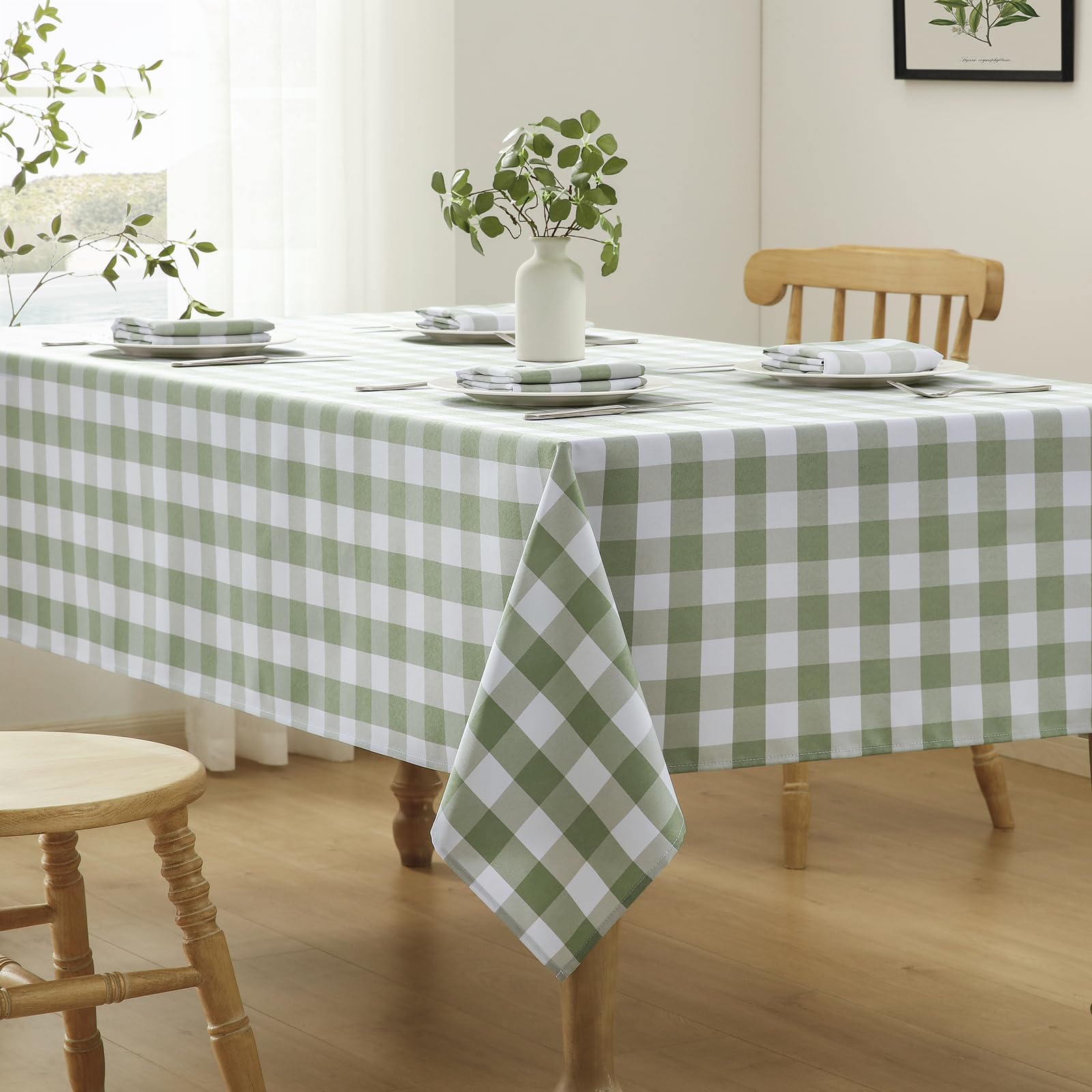 Veblandy Checkered Tablecloth Rectangle Waterproof Gingham Table Cloth Washable Buffalo Plaid Table Cover Wrinkle Free for Kitchen, Dining and Outdoor Picnic, 52 x 70 Inch, Sage Green and White