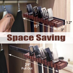 Black Walnut Wood Belt Rack with Slide, Belt Hanger for Closet, Belt and Tie Storage Organizer, Space Saving Wooden Belt Holder, Gift Idea for Husband and Father’s Day