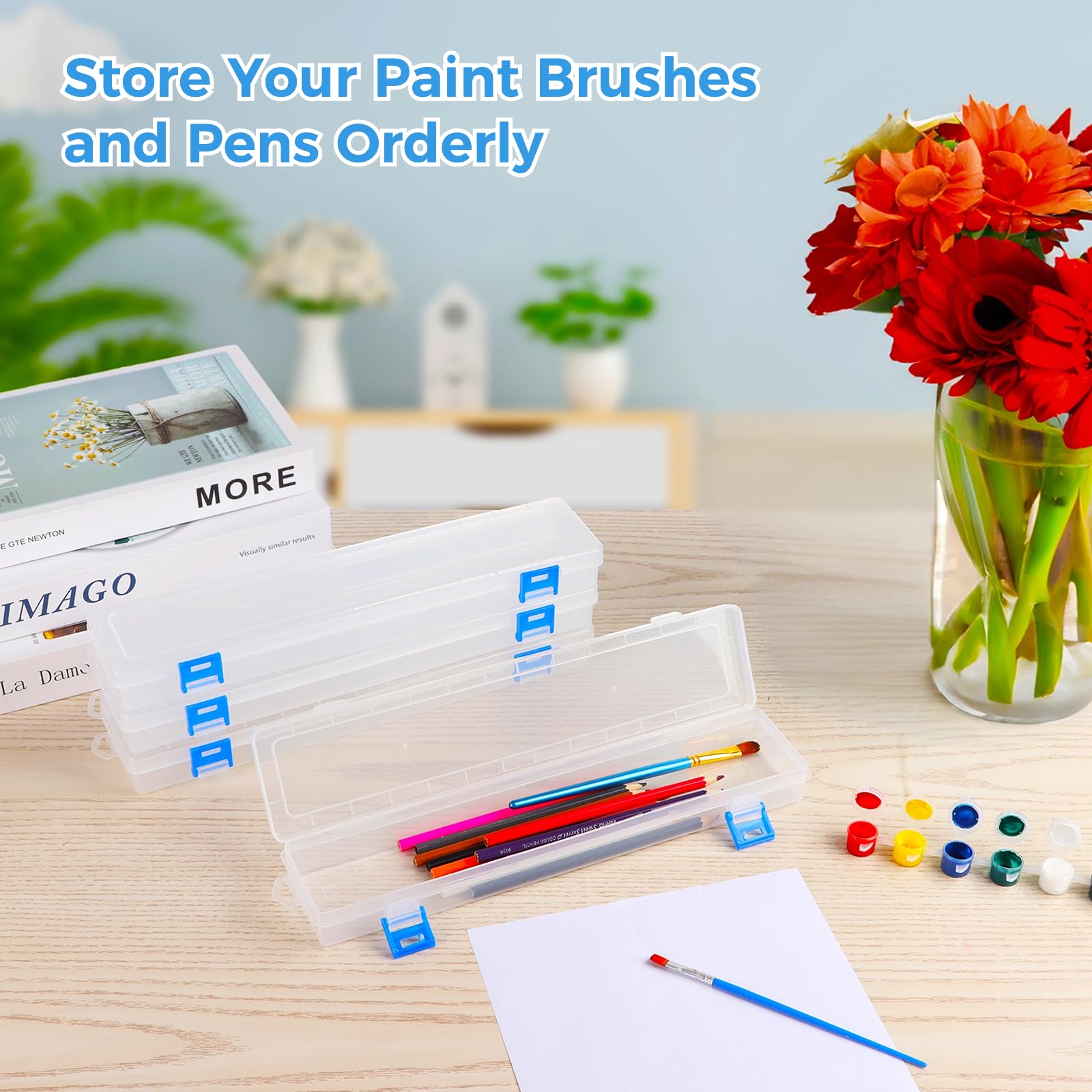 Tideme 12 PCS Paint Brush Holders, Translucent Plastic Paint Brush Case Organizers, Drawing Tools Storage Box Long Paint Brush Cases, Watercolor Pen Pencil Containers with Buckle Closure