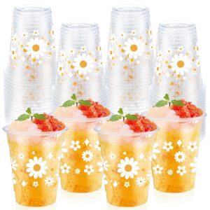 yaomiao 50 pieces daisy plastic cups 12 oz bulk retro hippie clear disposable cups daisy flower drinking beverage cups for birthday baby shower bridal shower bachelorette party decoration supplies