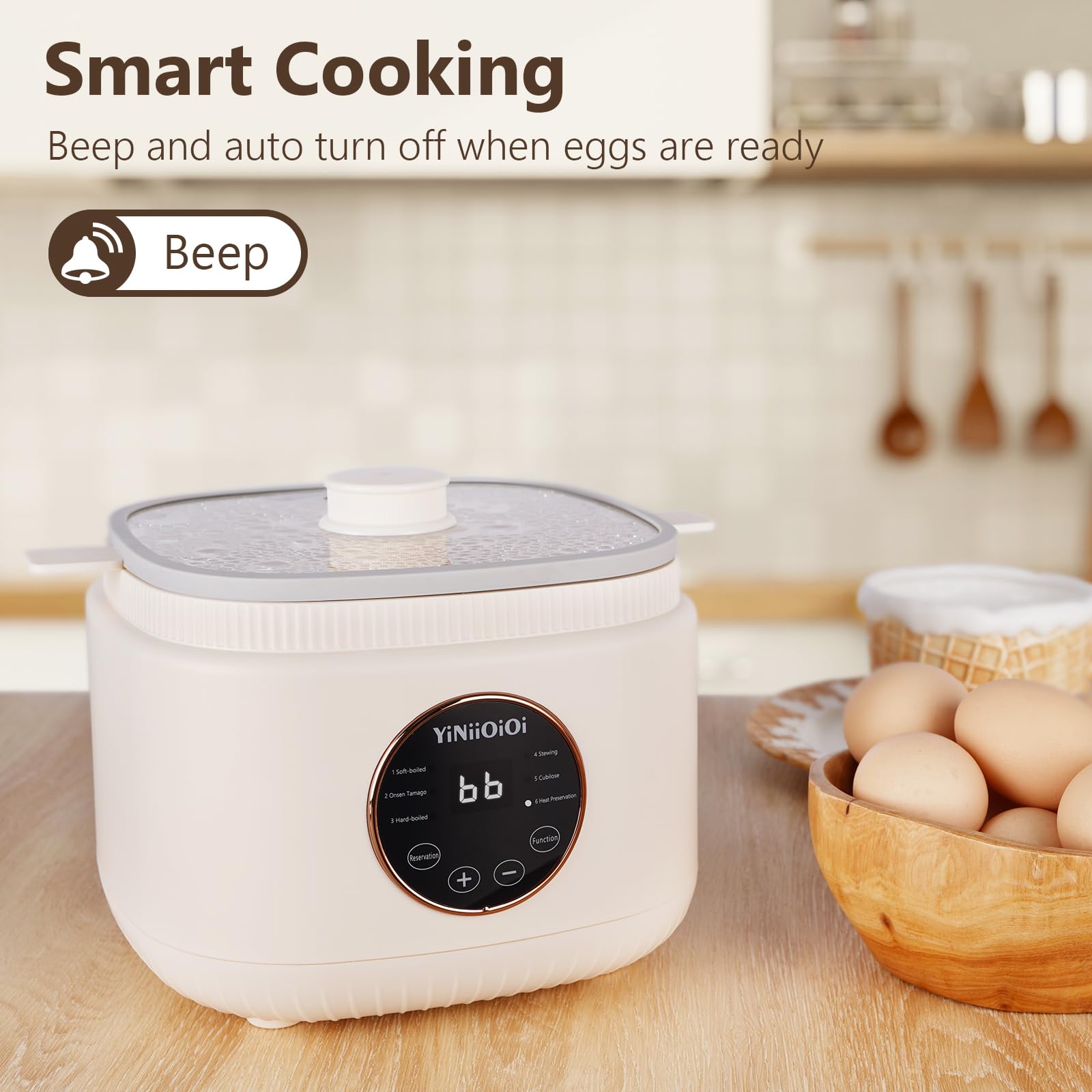 Rapid Egg Cooker, 7 Egg Capacity Electric Egg Cooker for Hard Boiled Eggs, Soft Boiled, Egg Custard, Egg Boiler with Auto Shut Off and Alarm, Smart Egg Maker for Home, Kitchen, No BPA