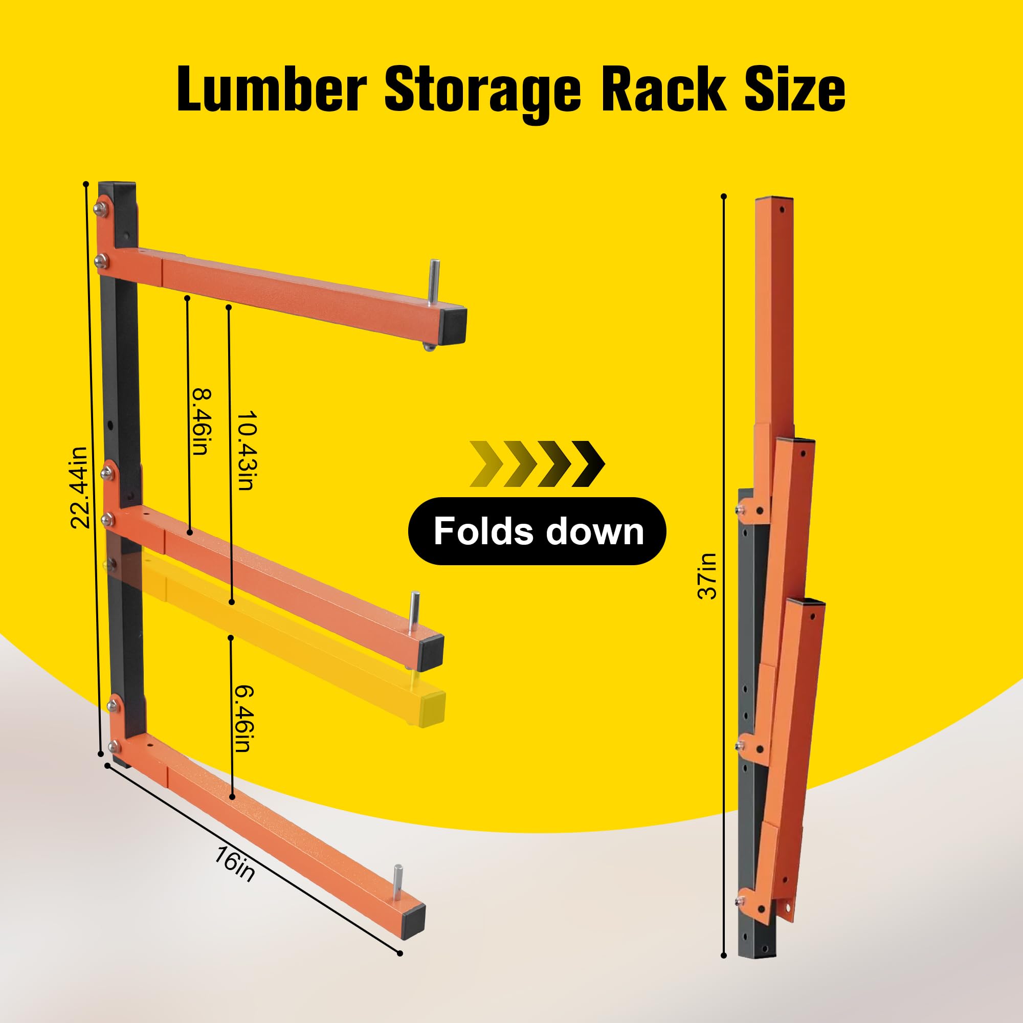 Dtructiew Lumber Storage Rack Wall Mount,Wood Storage Rack with Longer & Adjustable Arms,4 Packs 720 LB Wood Organizer Heavy Duty Garage Lumber Utility Racks with Additional 2 Short Bars