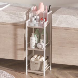 yuyetuyo hair tool organizer bathroom storage shelf 3-tier hair dryer holder with 3 grids - makeup organizer slim floor stand, cosmetic shelf flat/curling irons hair straighteners holder -white