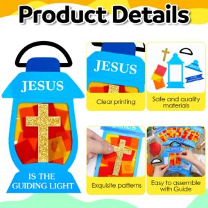 Lunmon 24 Sets Religious Crafts for Kids Bulk Jesus Lights The Way Tissue Acetate Sign Kit DIY Oil Lamp Tissue Paper Craft with Jesus Light Cutouts Tissue Paper Cross for Sunday School Fun Home Church