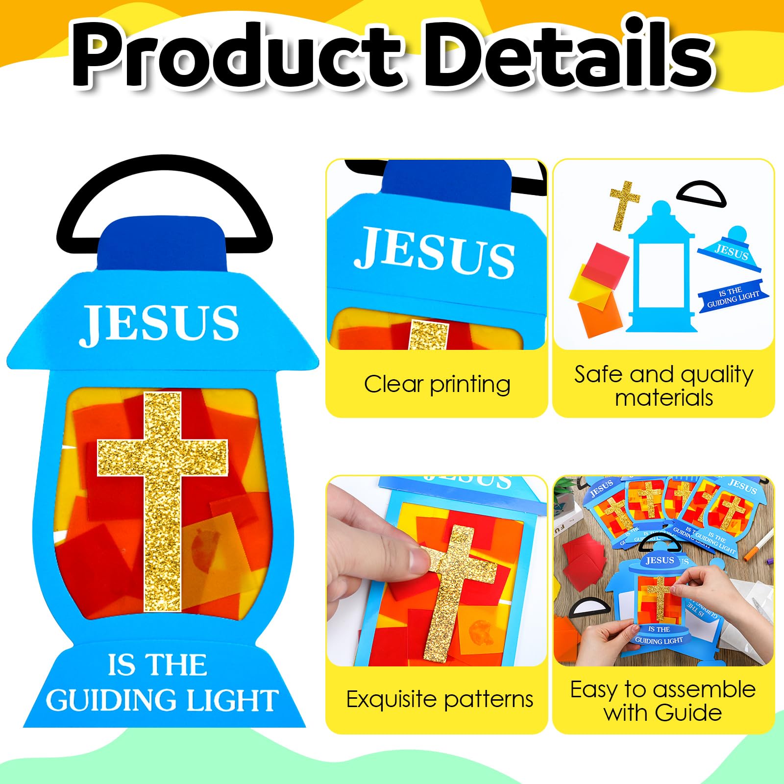 Lunmon 24 Sets Religious Crafts for Kids Bulk Jesus Lights The Way Tissue Acetate Sign Kit DIY Oil Lamp Tissue Paper Craft with Jesus Light Cutouts Tissue Paper Cross for Sunday School Fun Home Church