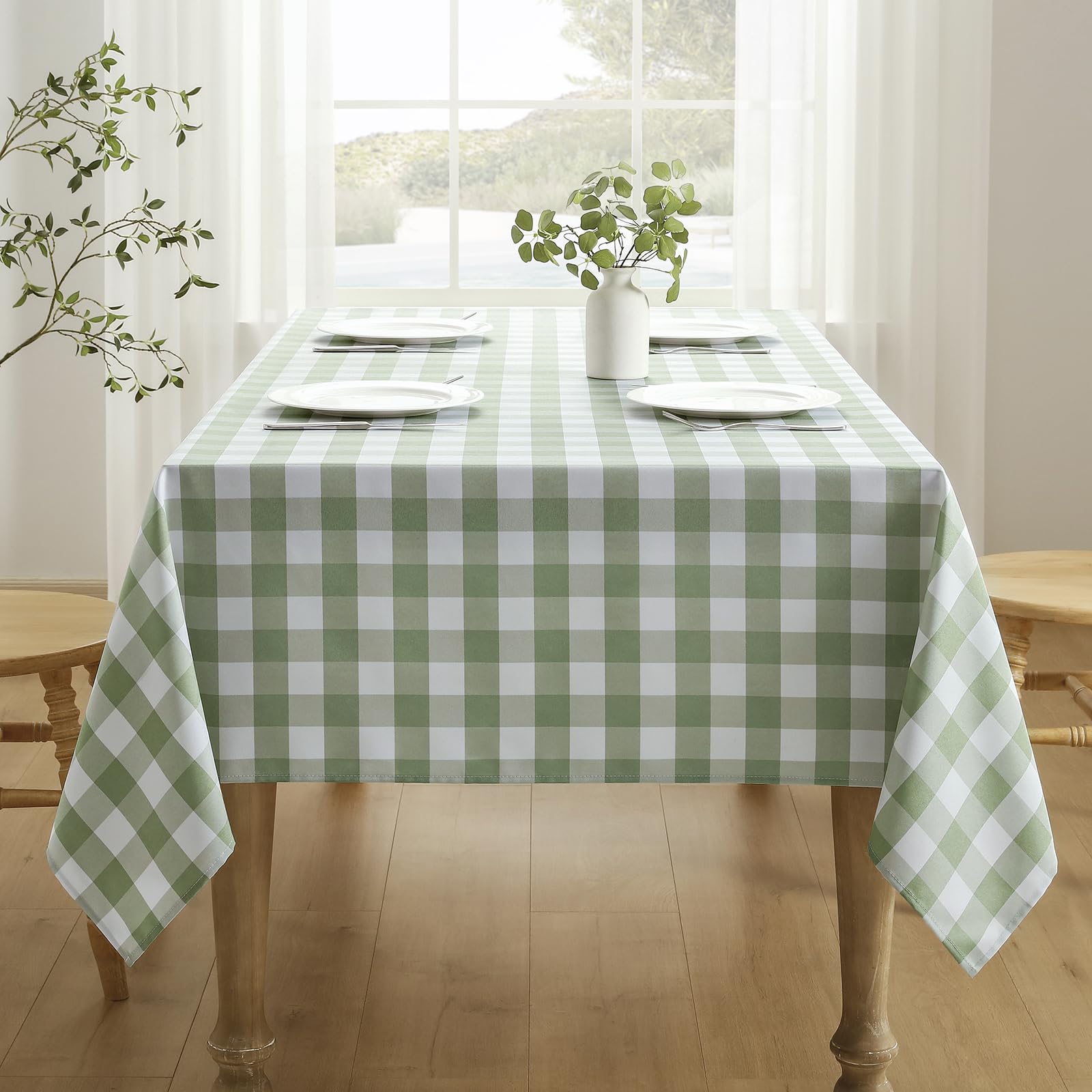 Veblandy Checkered Tablecloth Rectangle Waterproof Gingham Table Cloth Washable Buffalo Plaid Table Cover Wrinkle Free for Kitchen, Dining and Outdoor Picnic, 52 x 70 Inch, Sage Green and White